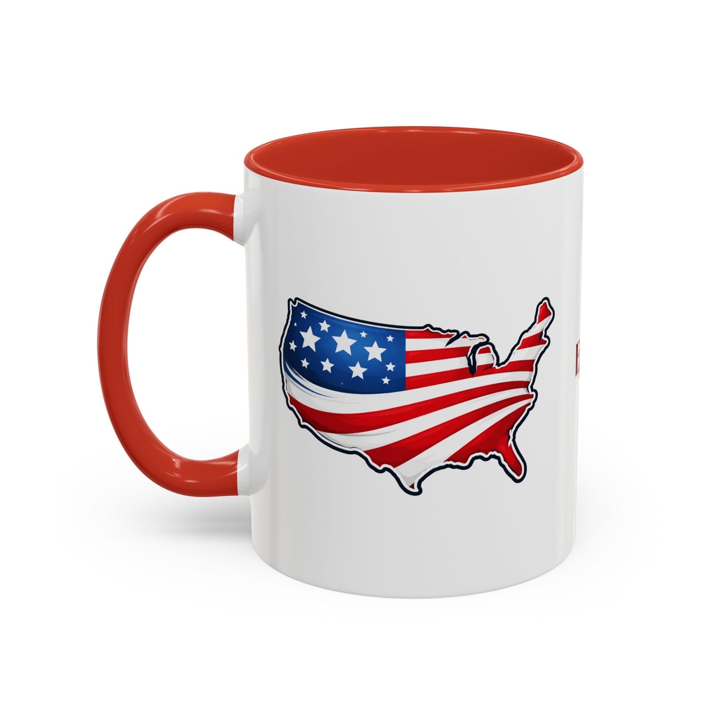 Taza de café patriótica con mapa de EE. UU. y asa roja