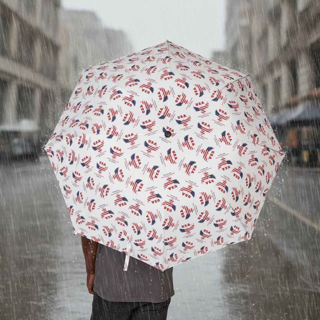 U.S.A. Chaos Pattern Umbrella – Compact Patriotic Rain Shield