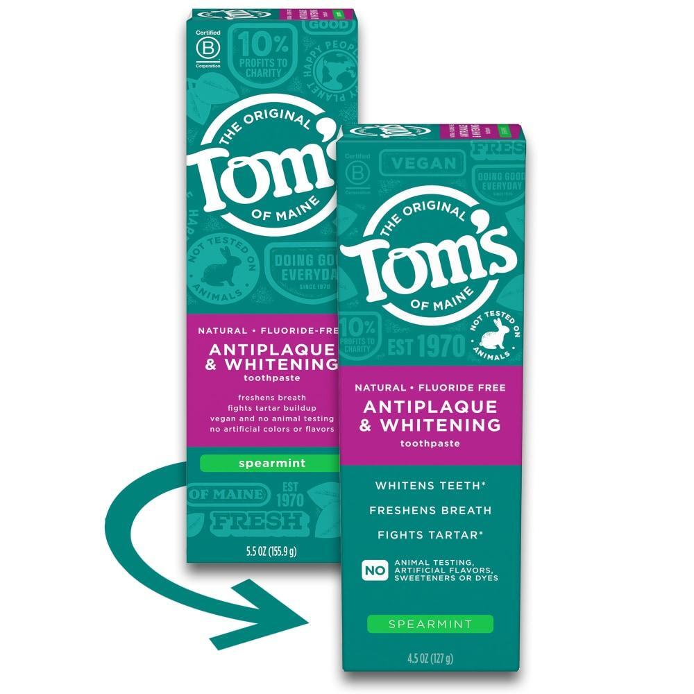 Tom's of Maine Fluoride Free Antiplaque & Whitening Toothpaste - Spearmint 4.5 Oz