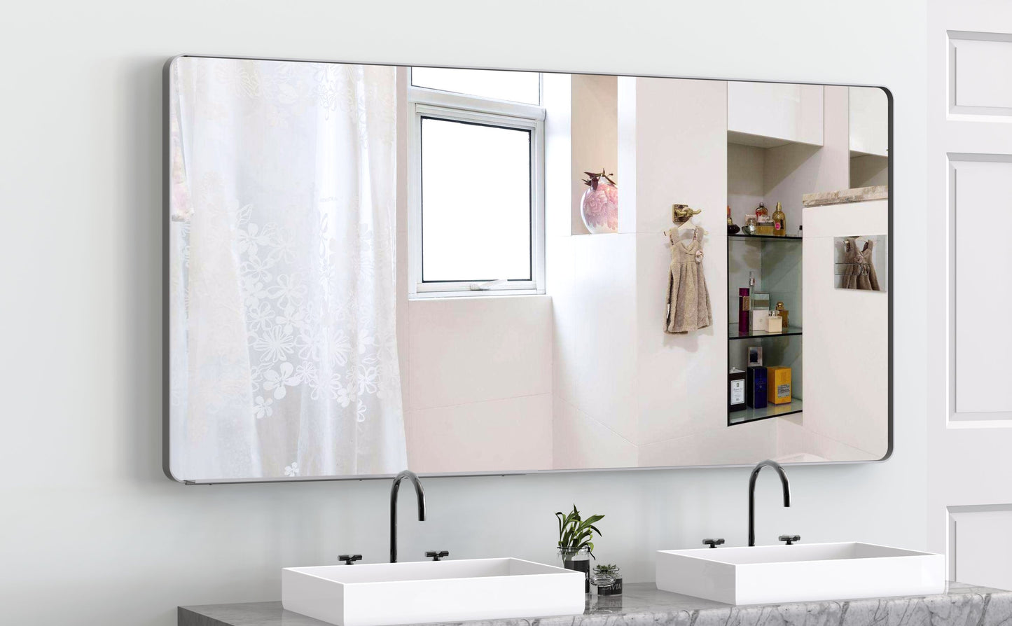 Large Movable Tray Bathroom Mirror with Aluminum Frame