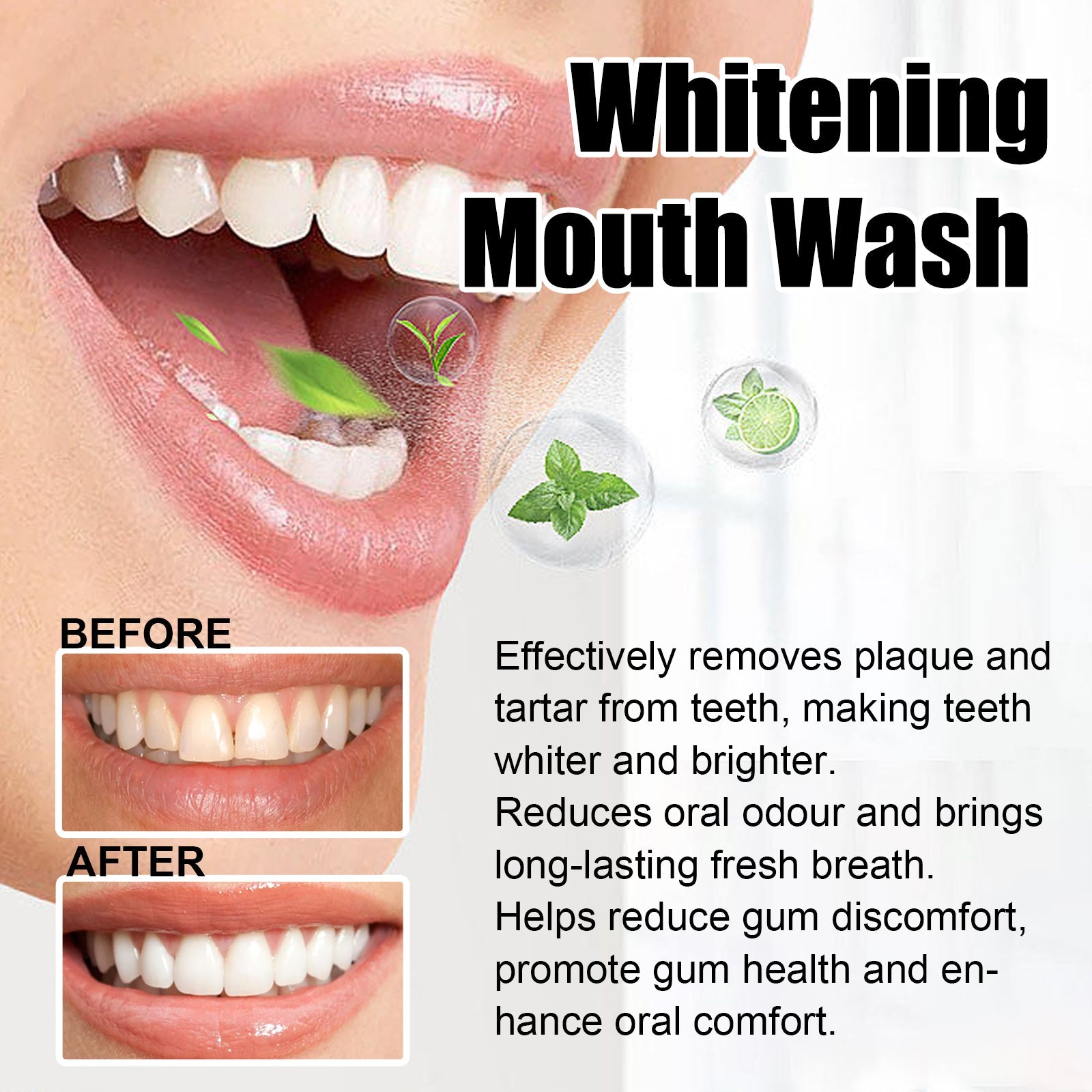 Whitening Mouth Wash, Beauty Shine White Teeth And Fresh Breath Odor Clean Mouth Care Gums - Korvel