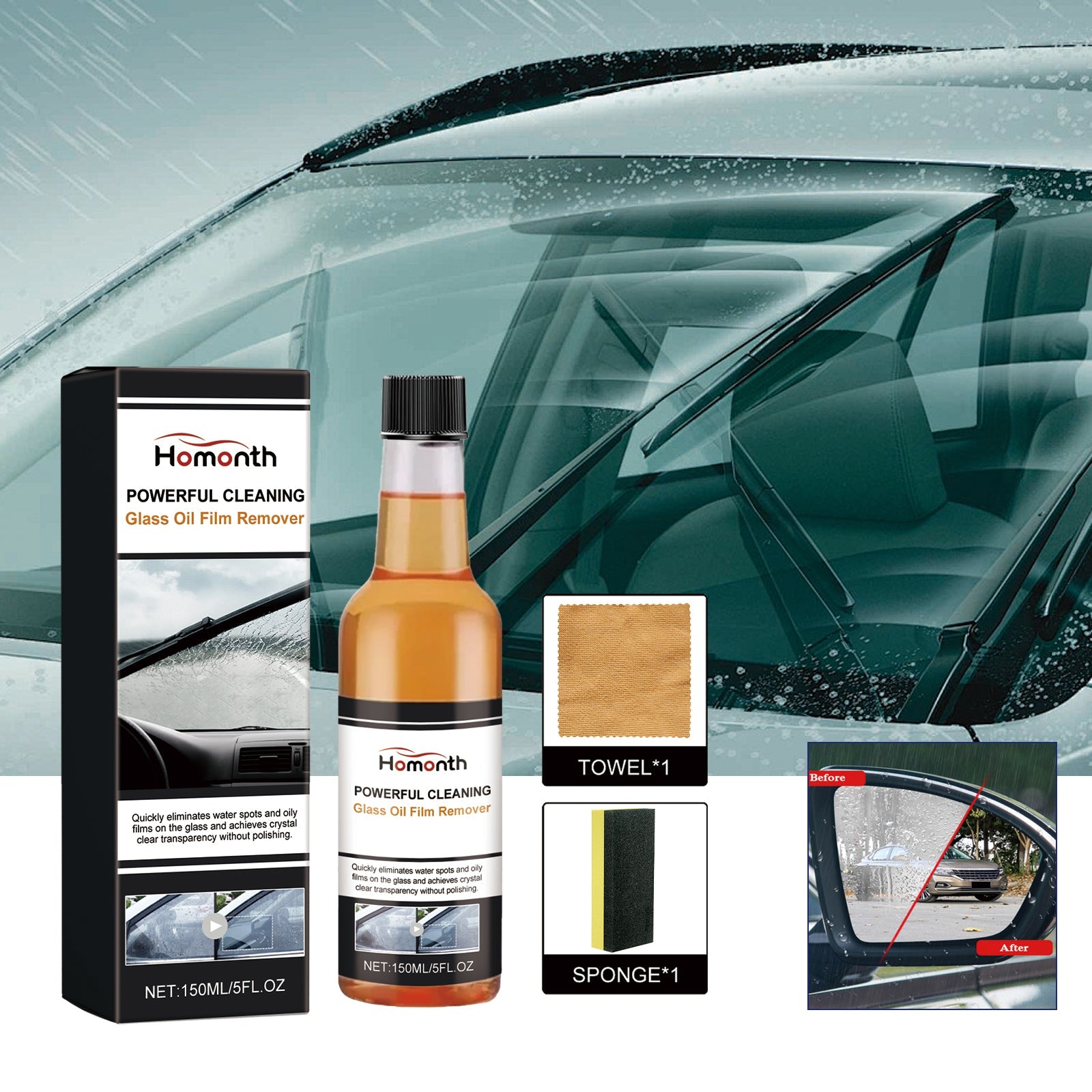 Powerful Cleaning Glass Oil Film Remover, Front Windshield Oil Remover Cleaner Is A Powerful Stain Cleaner For Windows - Korvel