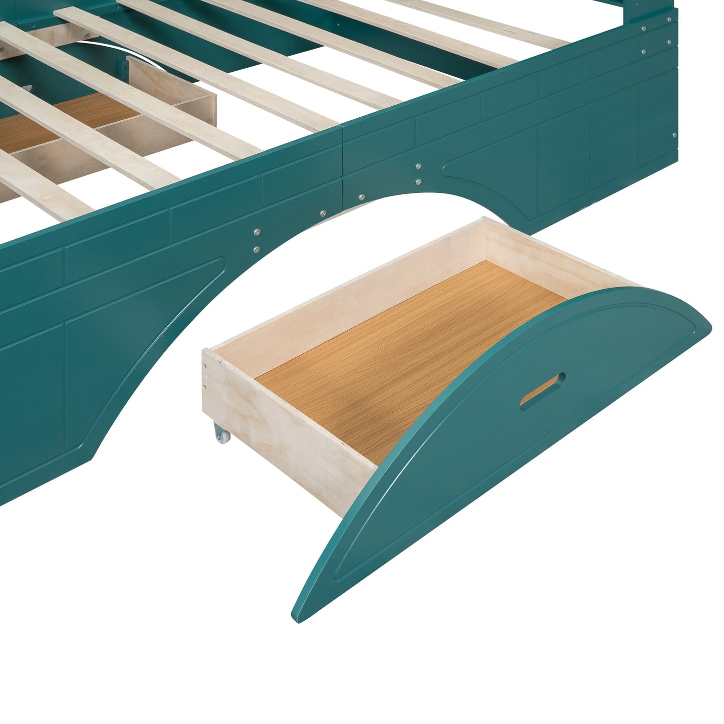 Wood Full Size Platform Bed with 2 Drawers, Storage Headboard and Footboard, Dark Green - Korvel