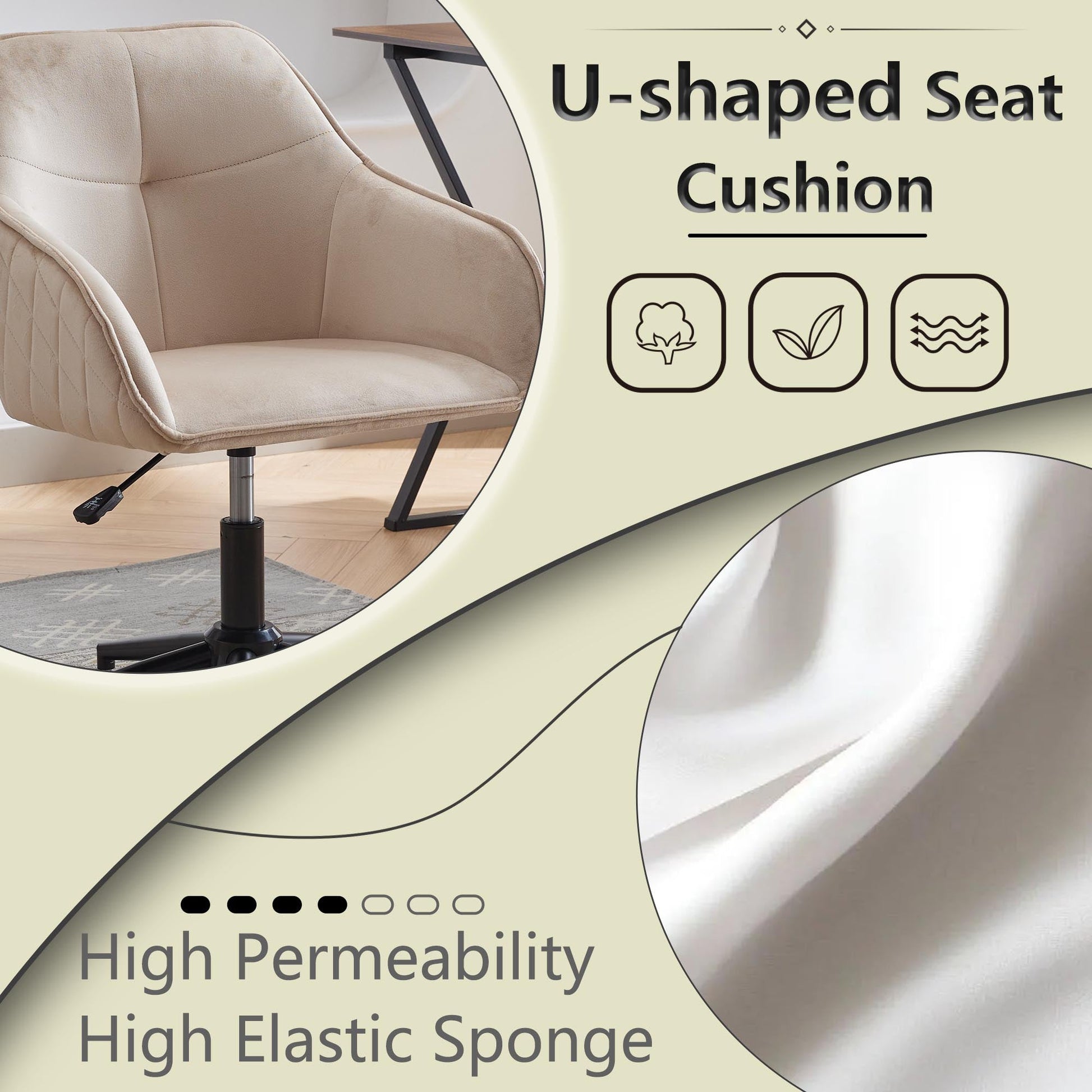 Velvet Office Desk Chair, Modern Home Desk Chair with Wheels , Vanity Chairs for Living Room, Bedroom,Study Room - Korvel