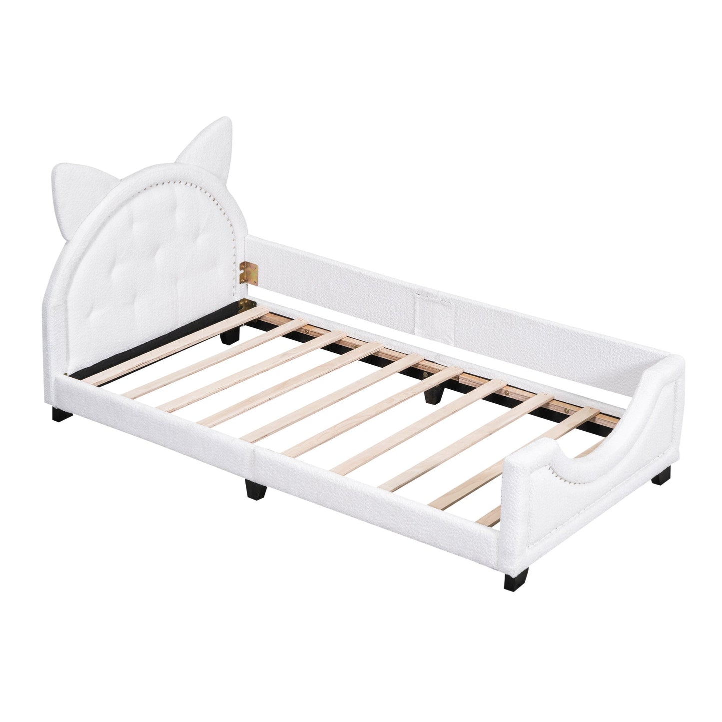 Lit de jour rembourré en polaire Teddy taille twin avec tête de lit en forme d'oreilles