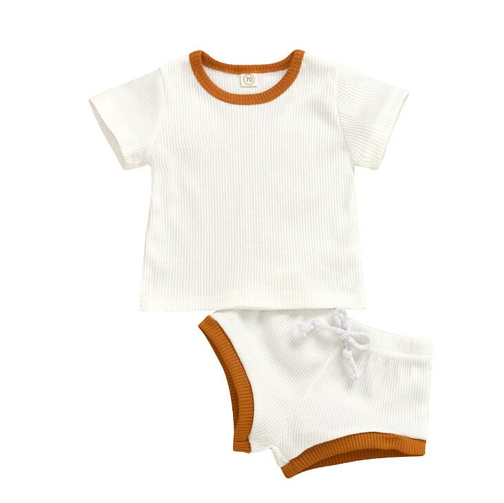 2020 Toddler Baby Boys Girls Summer Clothing Newborn Kids Baby Girls Ribbed Knitted Short Sleeve T-shirts+Shorts Tracksuits Sets - Korvel