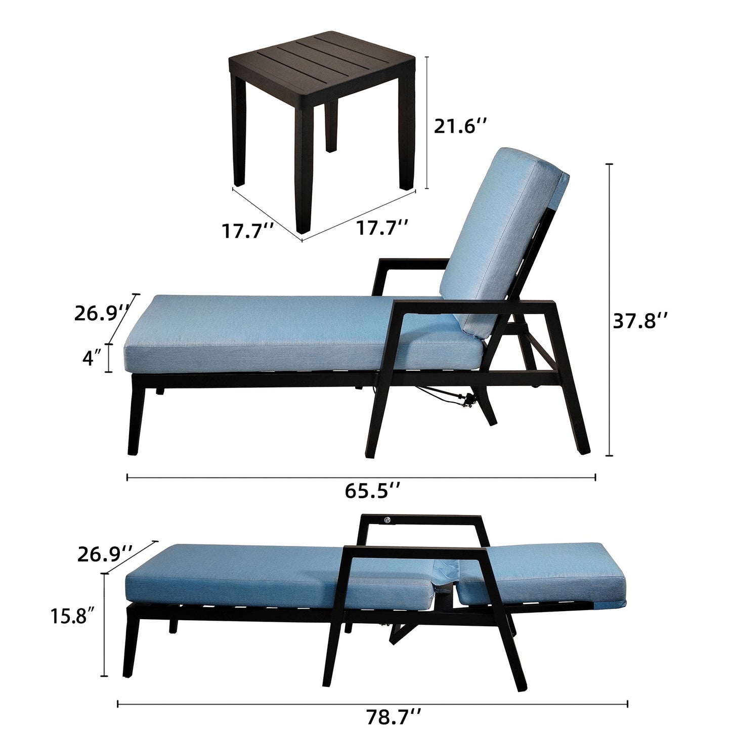 3PC Outdoor Aluminum Patio Furniture Chaise Lounge Set 2 Chaise & 1 End Table - Korvel