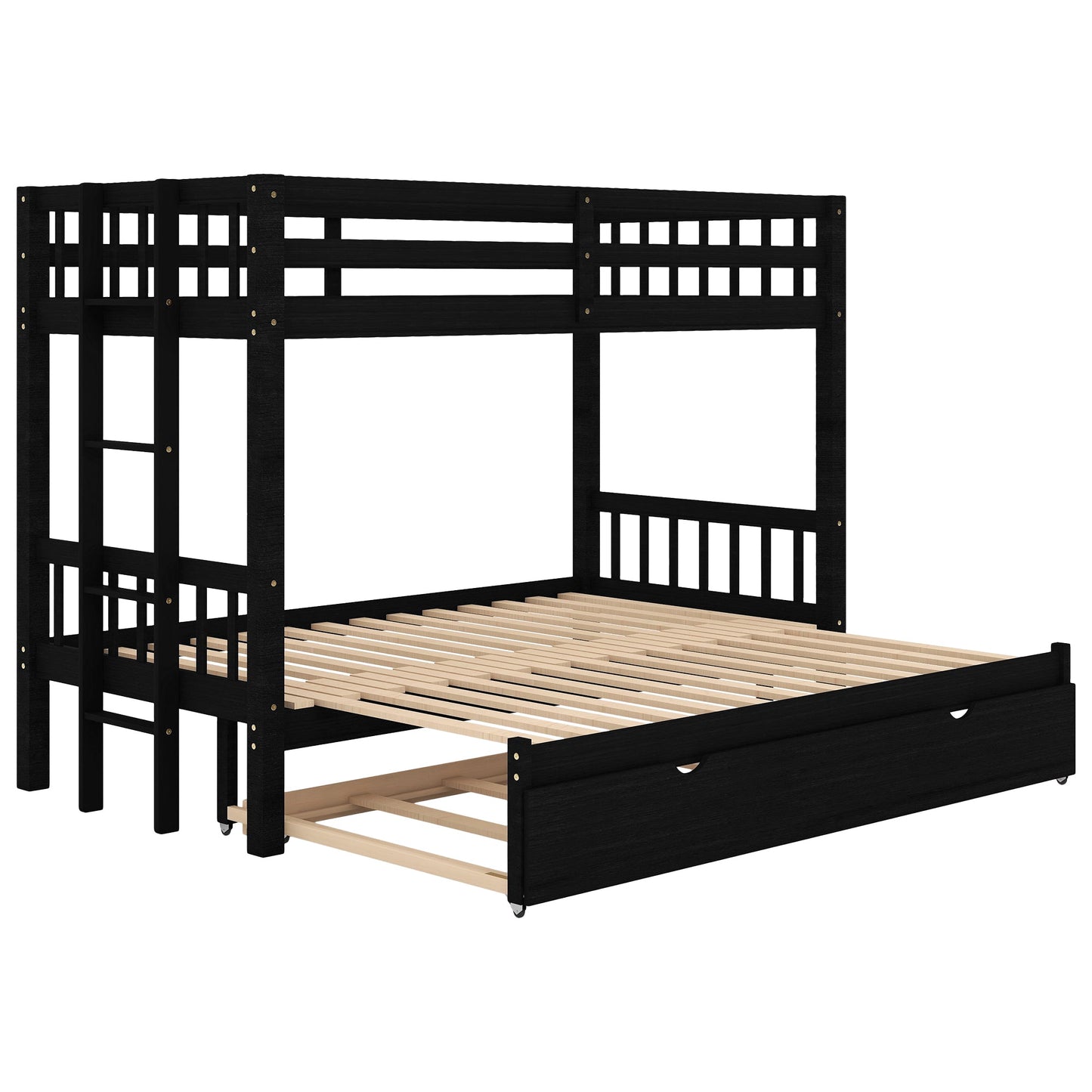 Twin over Pull-out Bunk Bed with Trundle  Espresso - Korvel