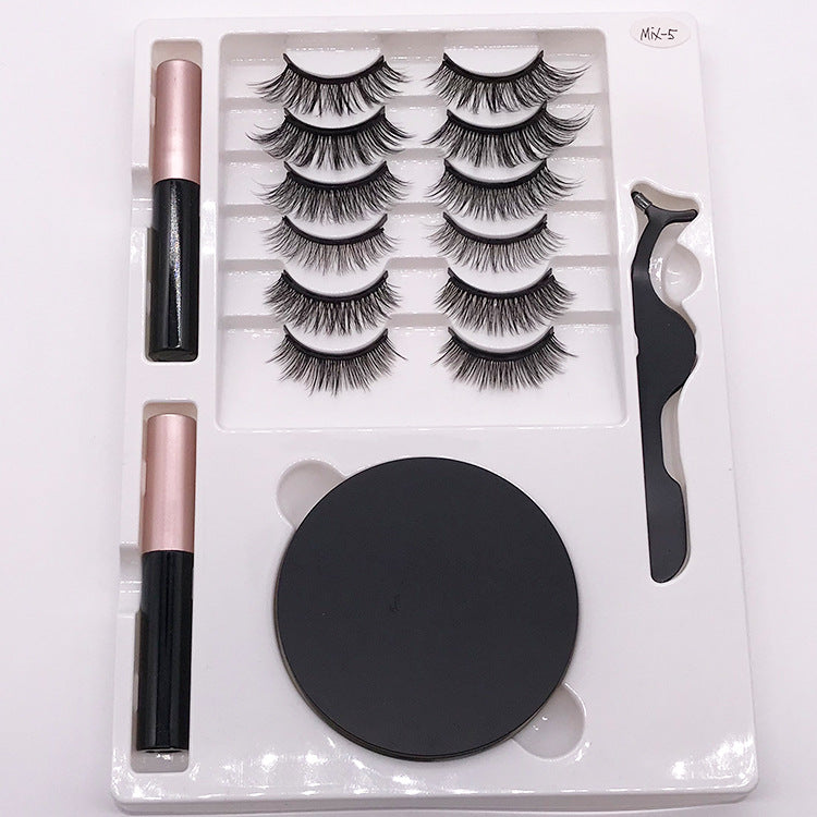 Eight Pairs Of Magnet False Eyelashes With Round Box Mirror Magnetic Iron-Absorbing Stone Eyelashes Magnetic Eyeliner Liquid Eyelashes - Korvel