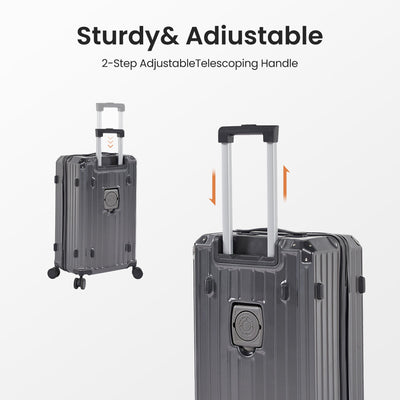 Luggage Set 4 pcs (20"/24"/29"/Travel Bag), PC+ABS Durable Lightweight Luggage with Collapsible Cup Holder, TSA Lock, Gray - Korvel