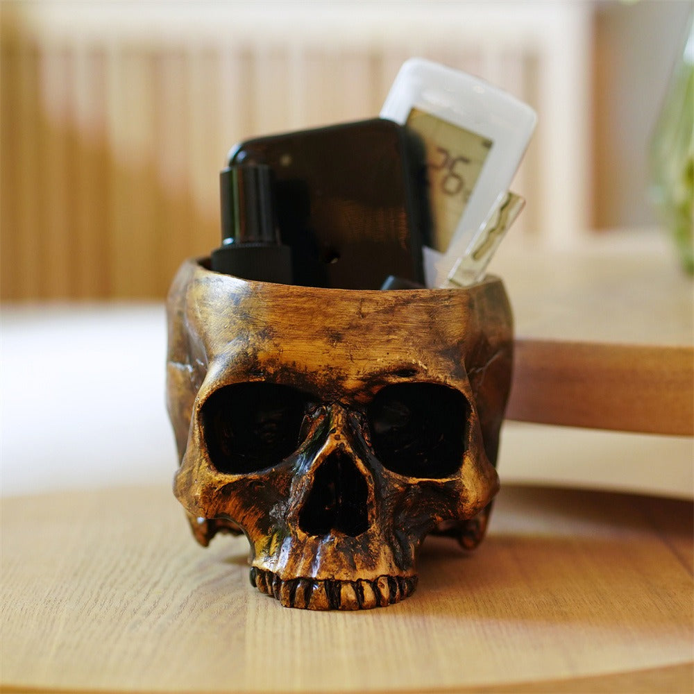 Bronze Skeleton Flower Pot Candy Storage Plate Makeup Brush - Korvel