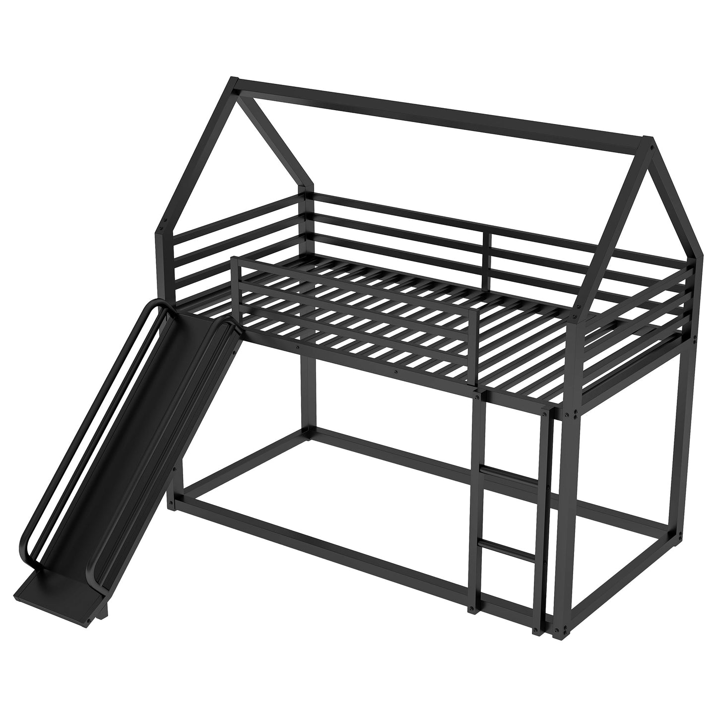 Twin over Twin House Bunk Bed with Ladder and Slide,Black - Korvel