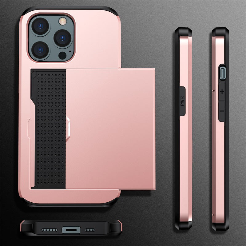 Applicable iphone 14 phone case Apple 13 slider insert card 2 in 1 anti-drop 12Pro wallet case XR - Korvel