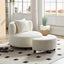 Fauteuil en tissu teddy beige moderne avec pouf