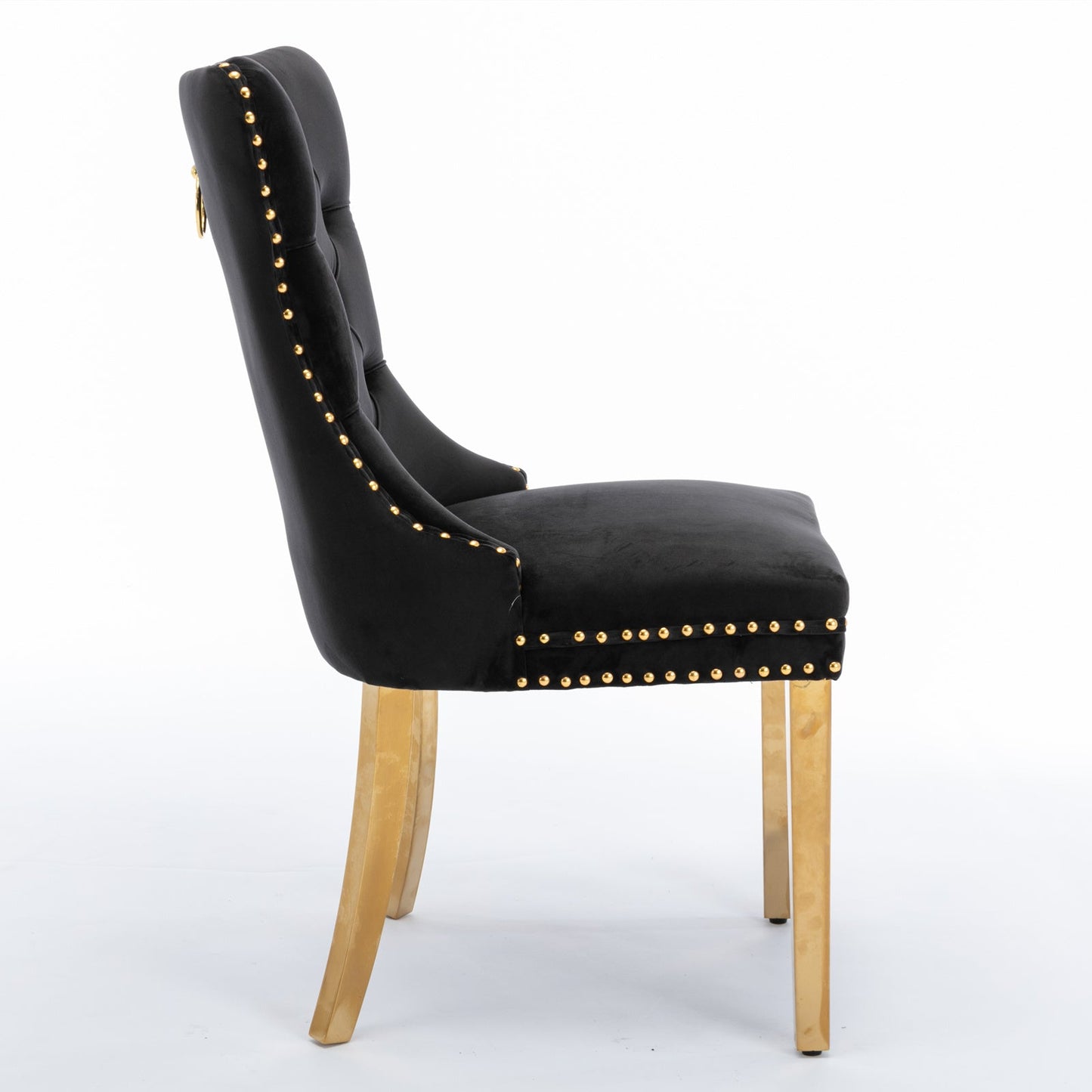 Elegant Black Velvet Dining Chair Set with Gold Accents