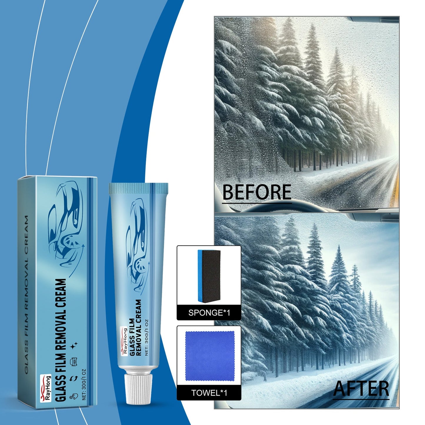 Automotive Glass Cleaner for Oil Film, Anti-Rain & Anti-Fog