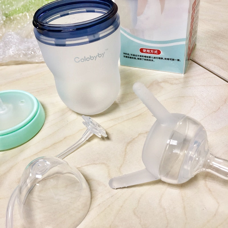 250ml Baby Bottle Kids Cup Silicone Sippy Children Training Cute Baby Drinking Water Straw Feeding Bottle Hands-free bottle - Korvel