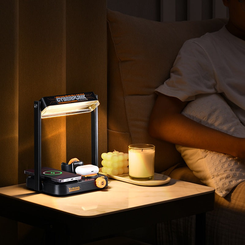 Multifunctional wireless charging night light mobile phone earphone watch three-in-one charger bed table desktop small table lamp - Korvel