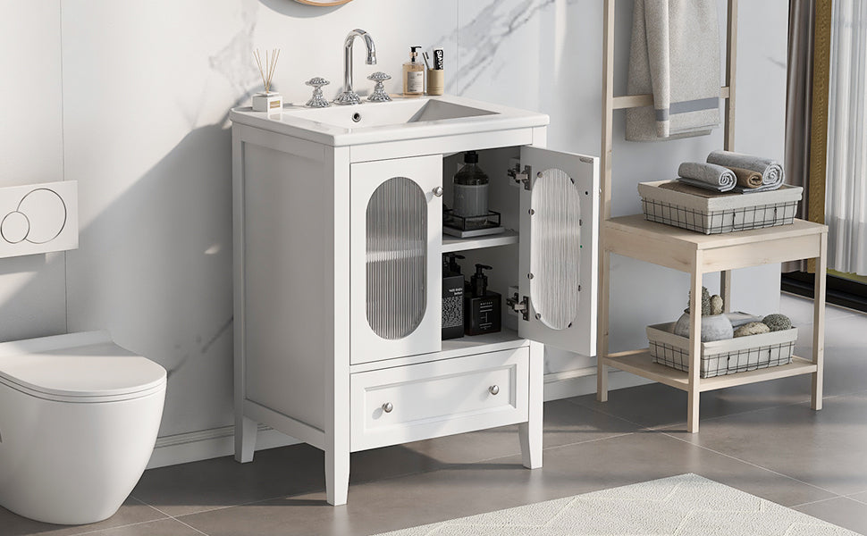 Meuble de salle de bain blanc de 24" avec lavabo et rangement