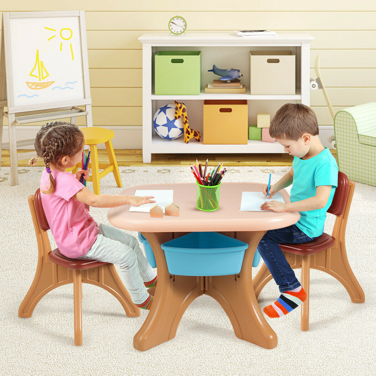 Gbruno Kids Activity Table & Chair Set with Storage - Coffee