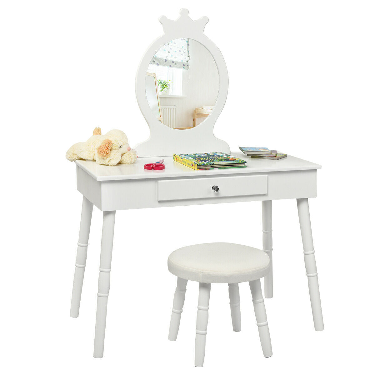 Kids Vanity Makeup Table & Chair Set - White