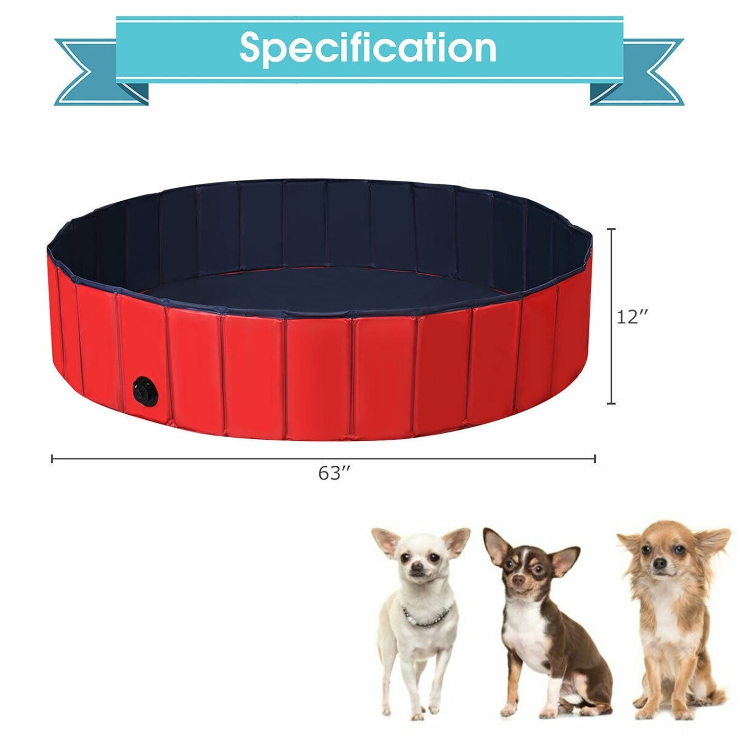 63 Inch Foldable Leakproof Pet Pool for Dogs, Cats, and Kids - Red