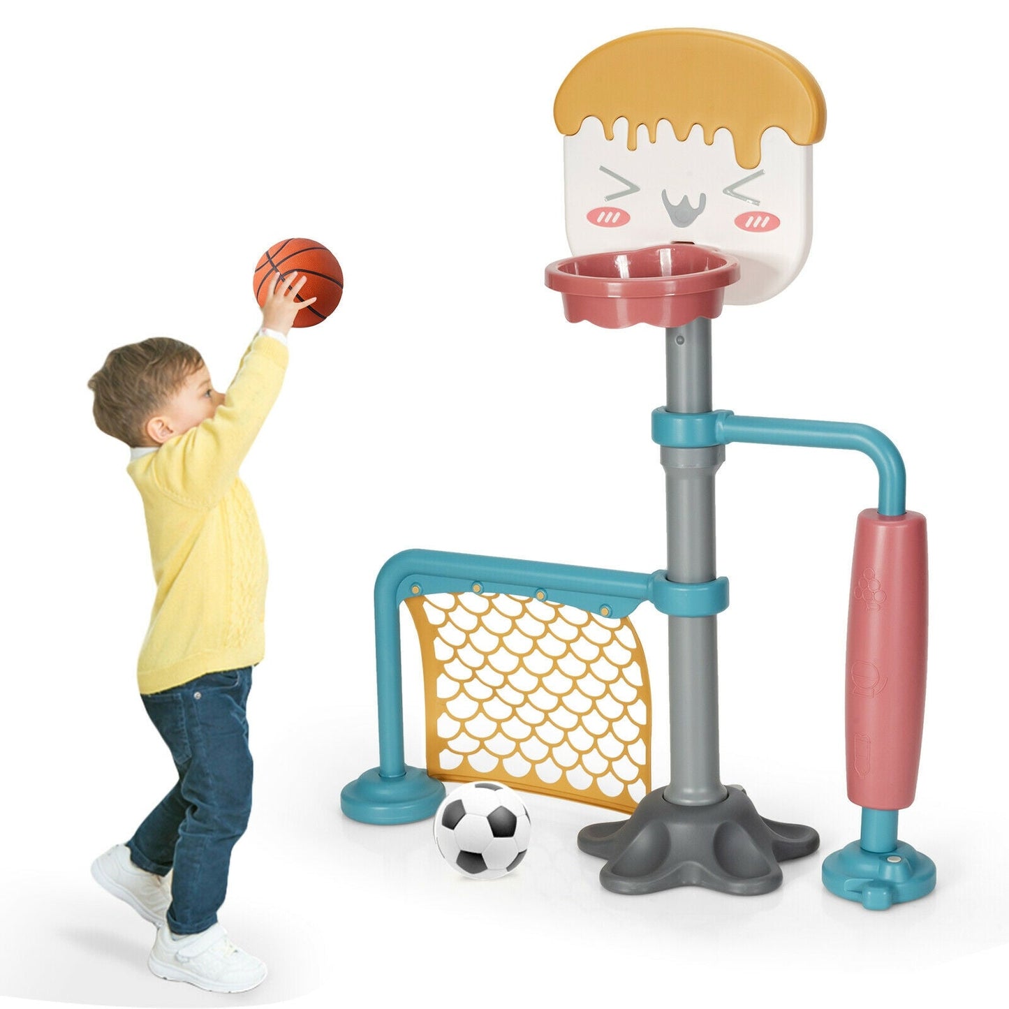 Ensemble de panier de basketball ajustable 3-en-1 avec but de soccer