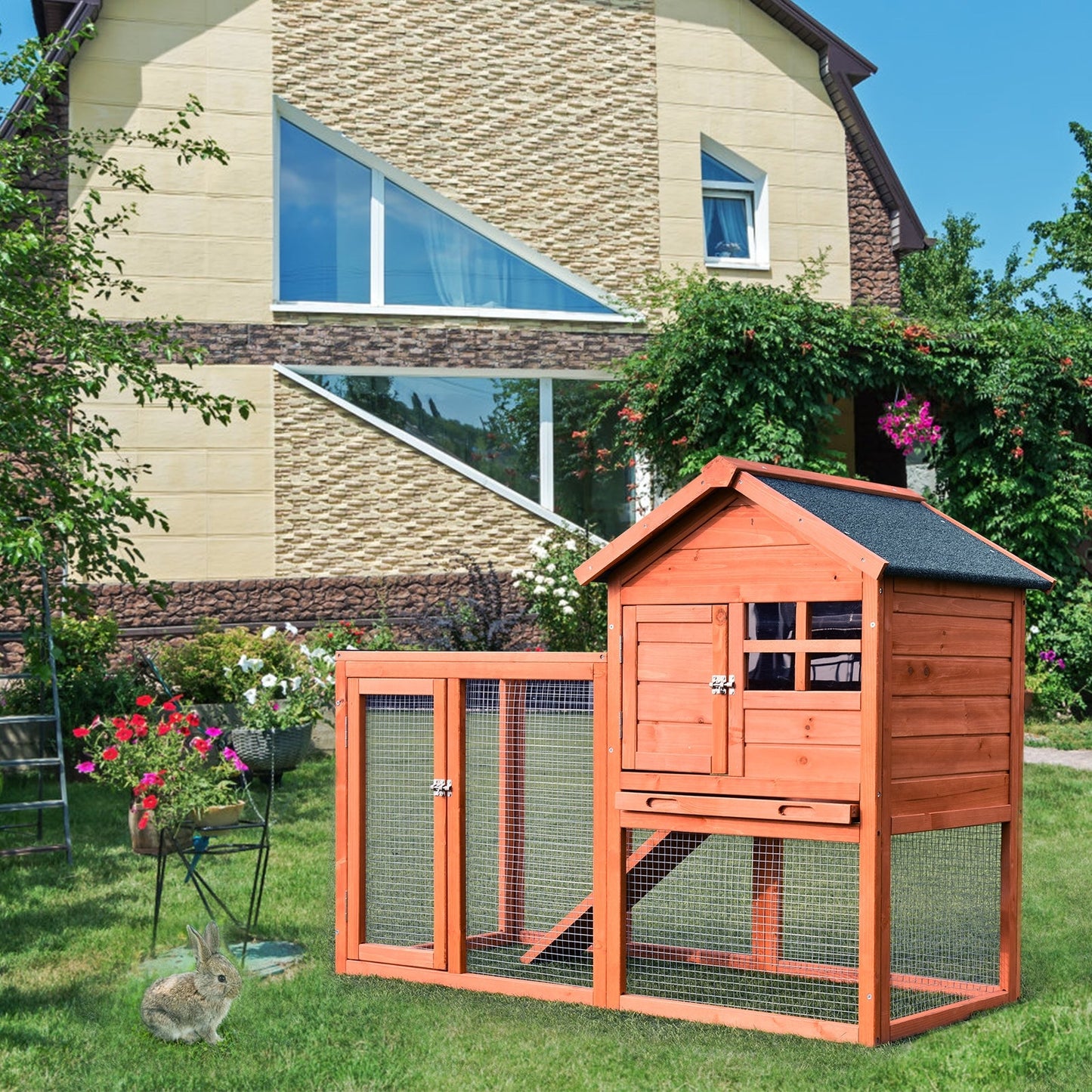 Enclos en bois extérieur premium pour lapins