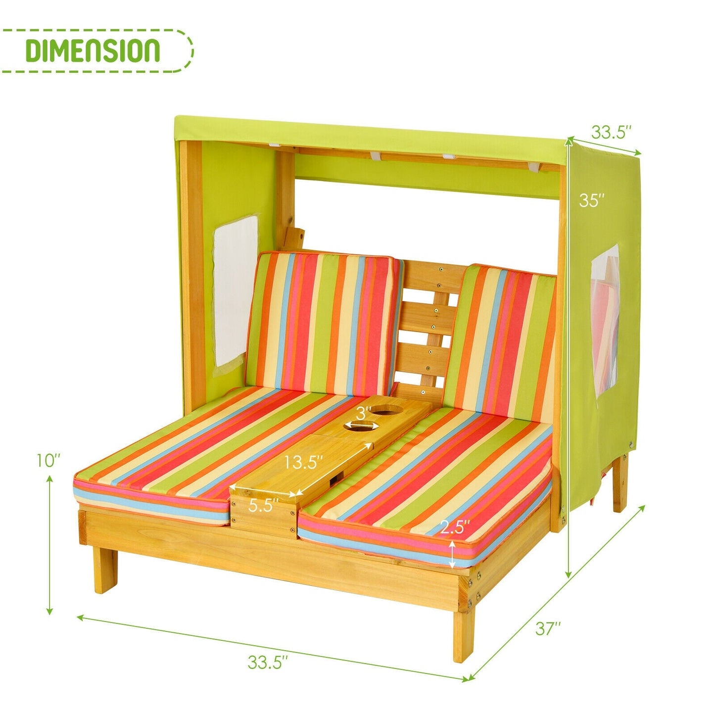 Kids Patio Lounge Chair with Cup Holders and Awning - Multicolor