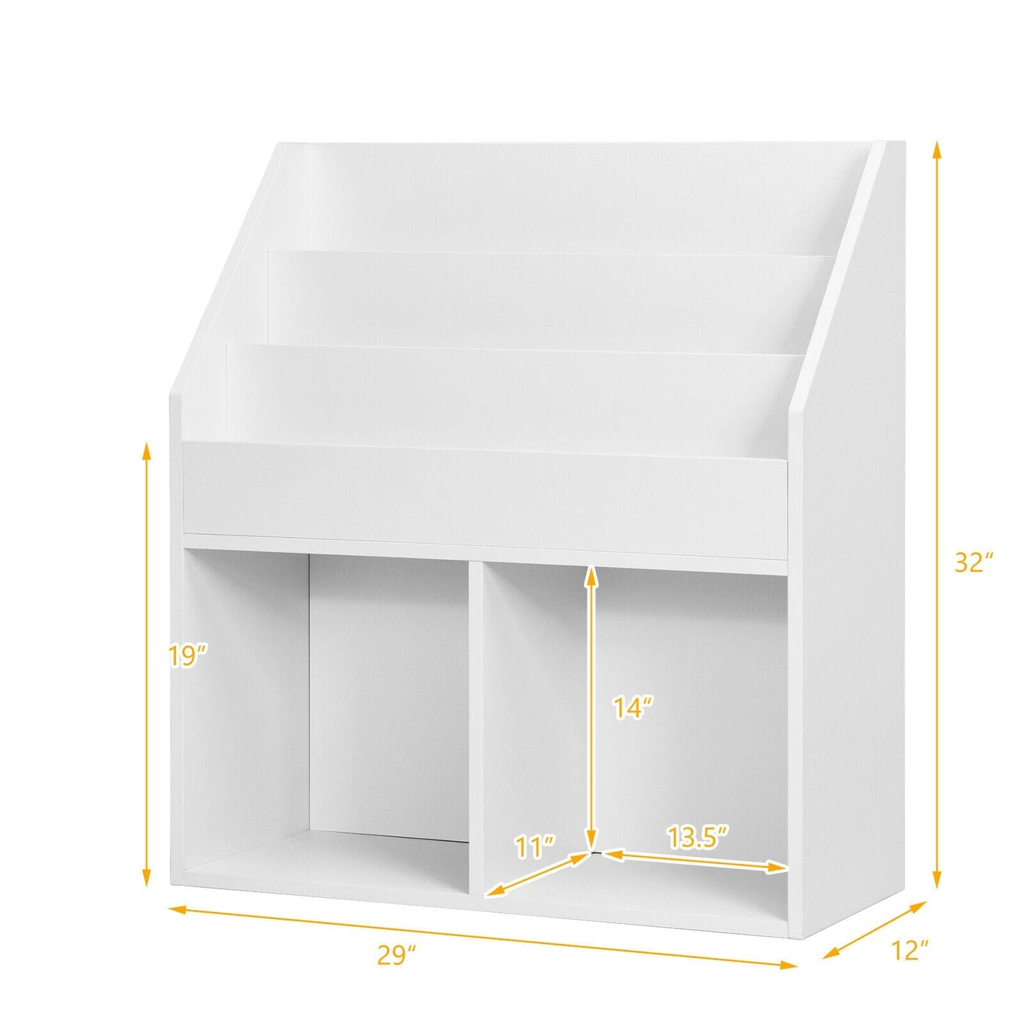 Kids Wooden Bookshelf - White Toy Storage Organizer