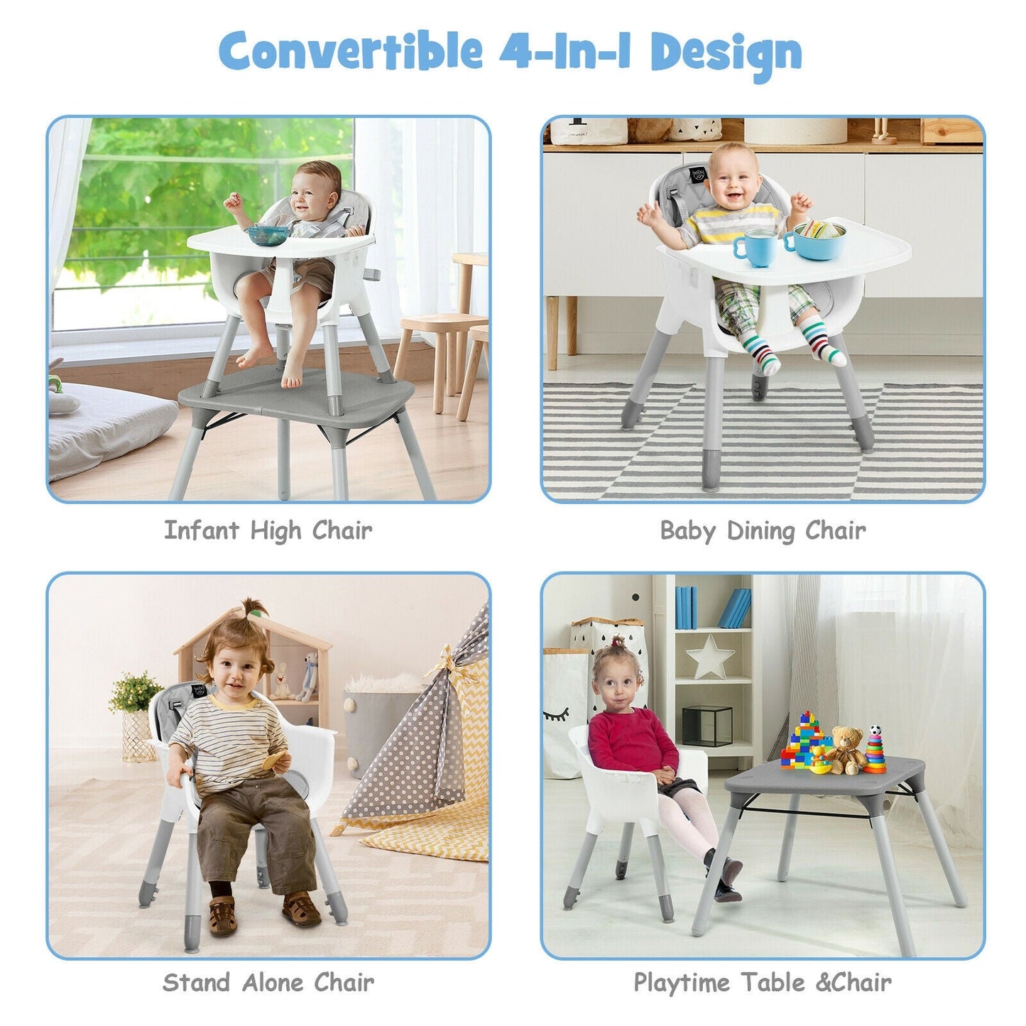 Ensemble de table et chaise convertible 4-en-1 pour bébé - Gris
