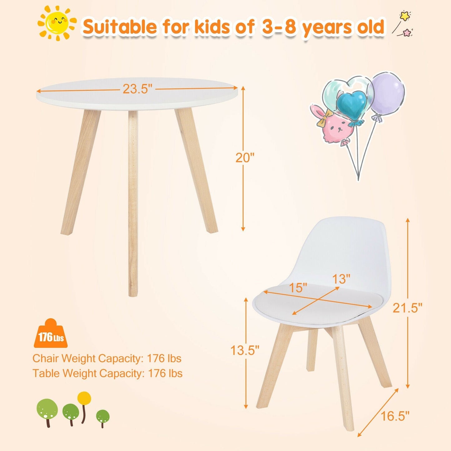 Ensemble de table d'activité moderne pour enfants et 2 chaises