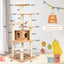 7-Layer Wooden Cat Tree with Sisal Posts and Condo - Natural