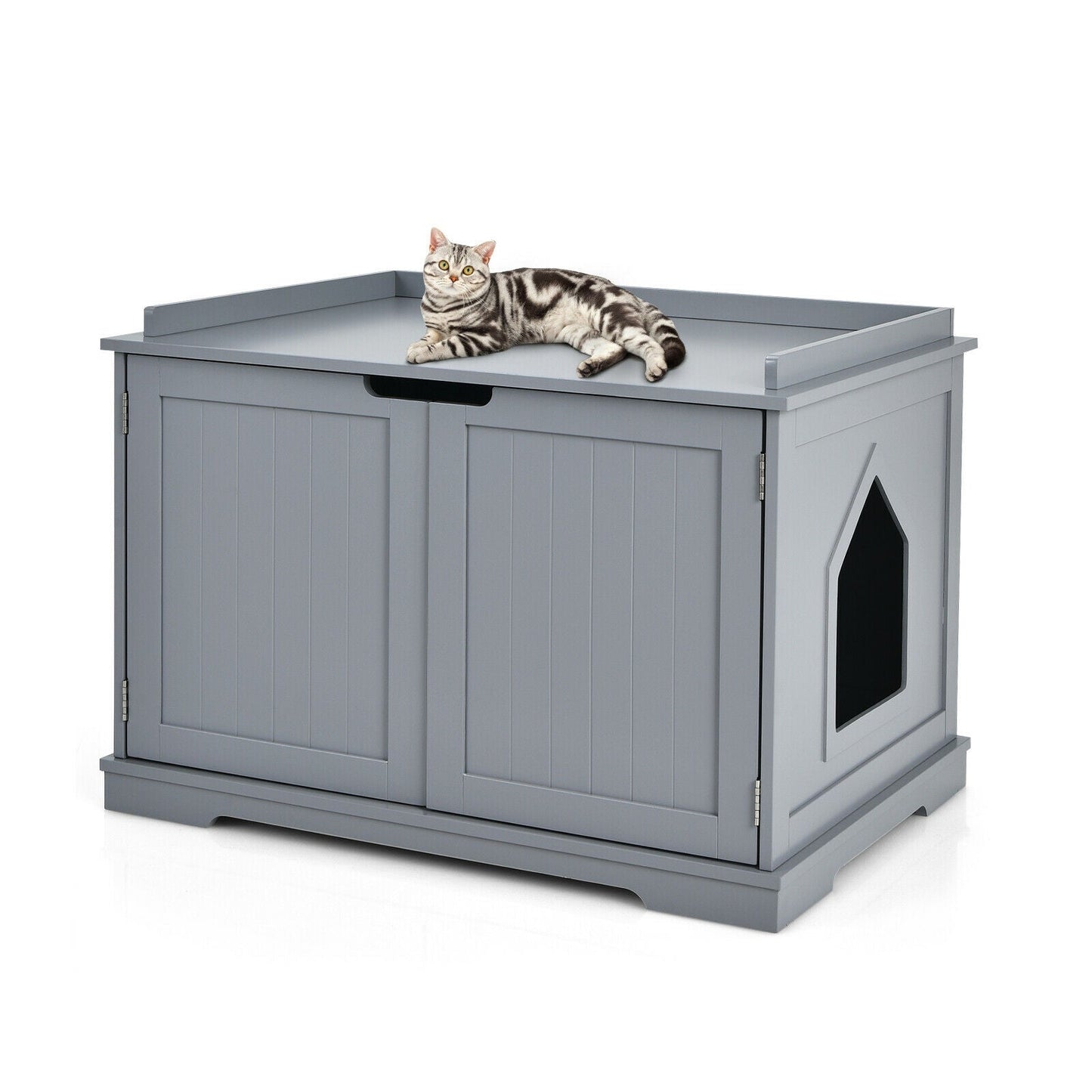 Enclos de bac à litière pour chat Gbruno avec portes doubles - Gris