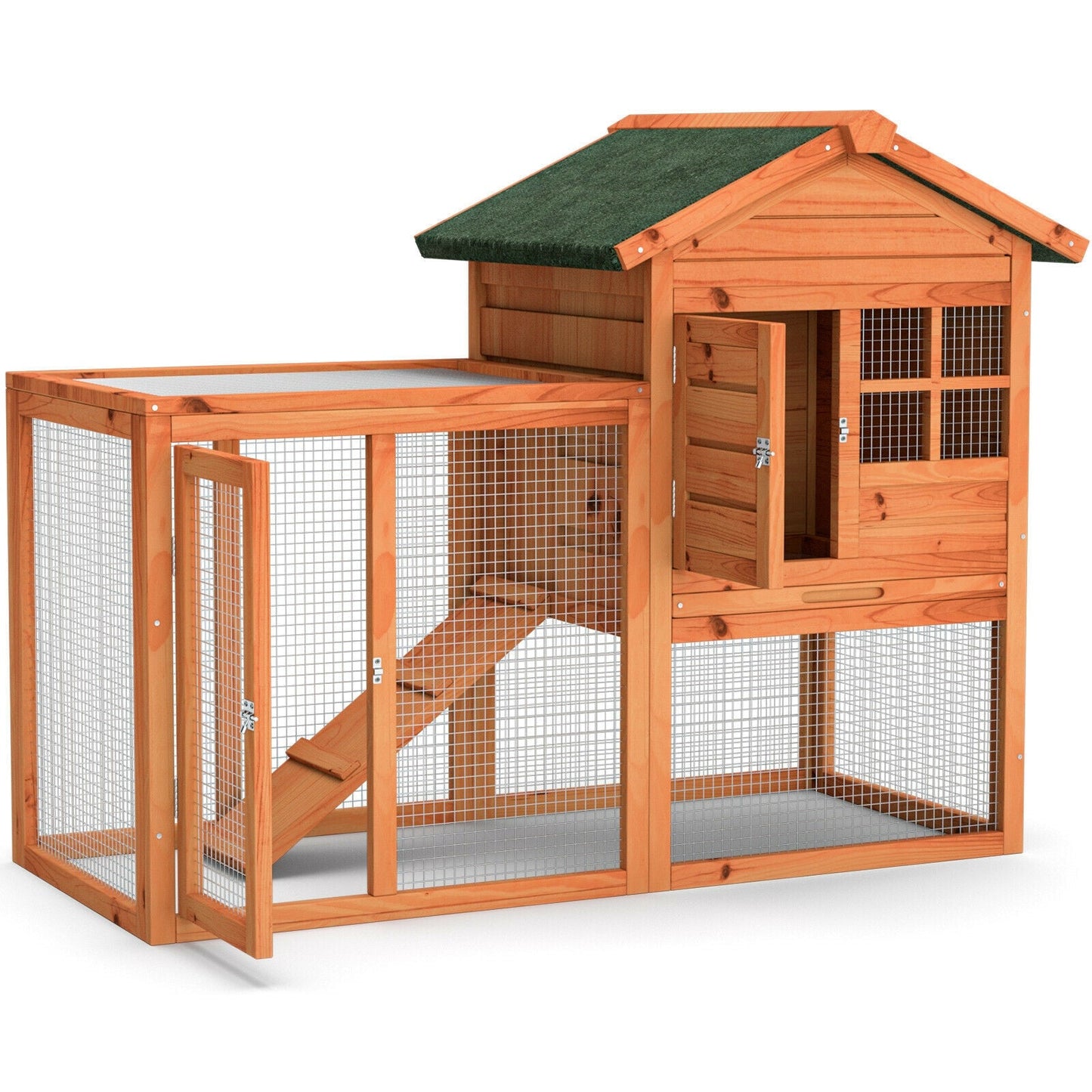 Premium 2-Story Wooden Rabbit Hutch with Running Area