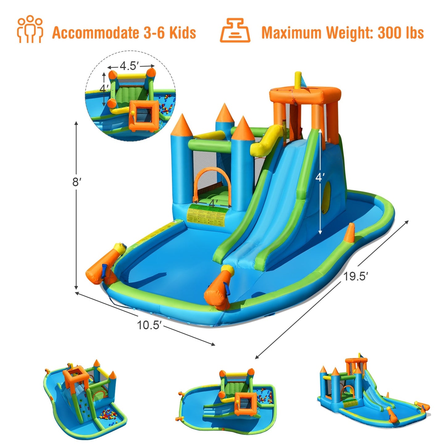 Toboggan Aquatique Gonflable avec Maison de Saut et Piscine à Éclaboussures
