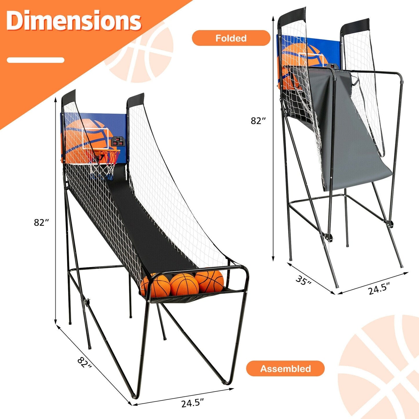 Juego de Arcade de Baloncesto Plegable de Tiro Único con Marcador Electrónico