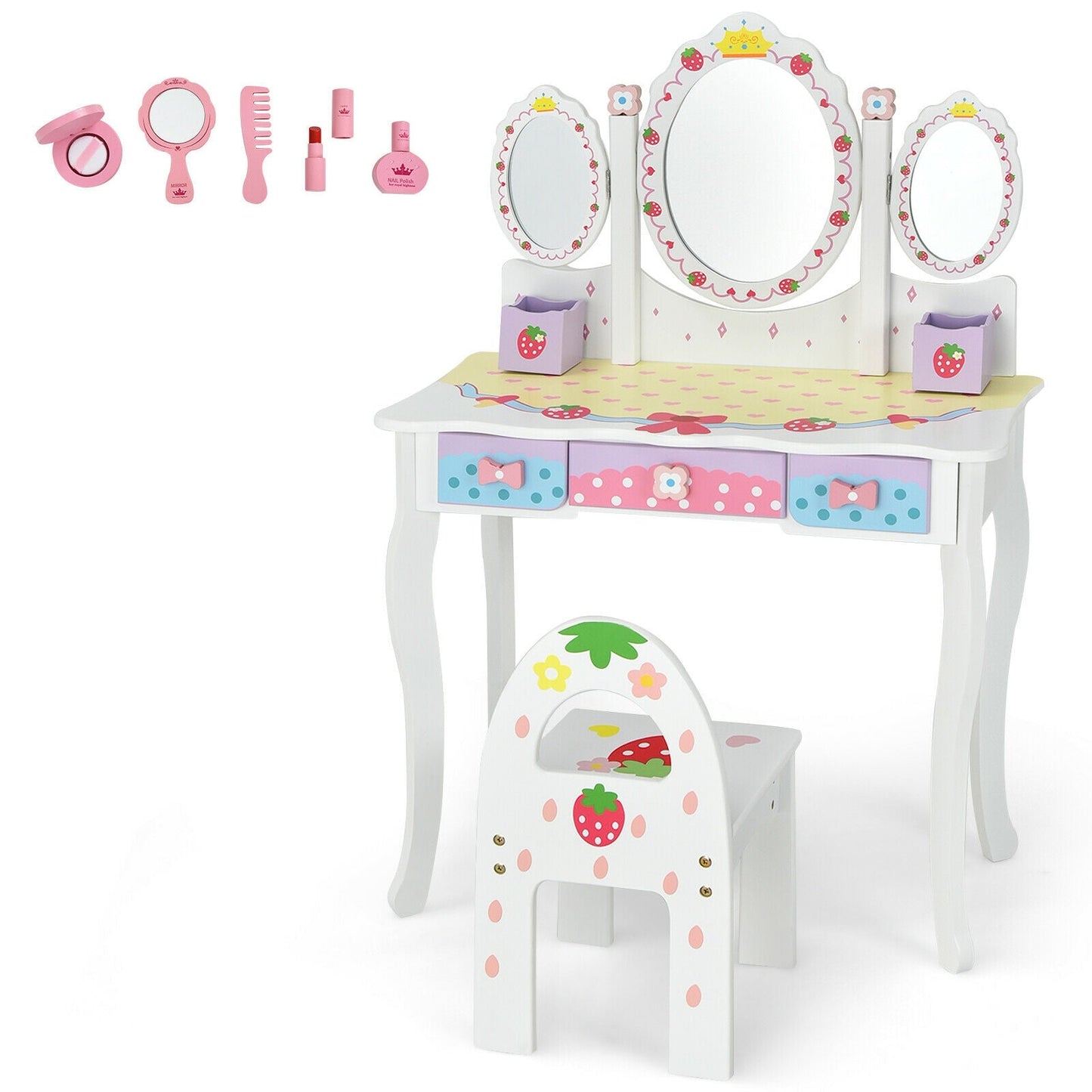 Ensemble de table de maquillage princesse pour enfants avec chaise - Blanc