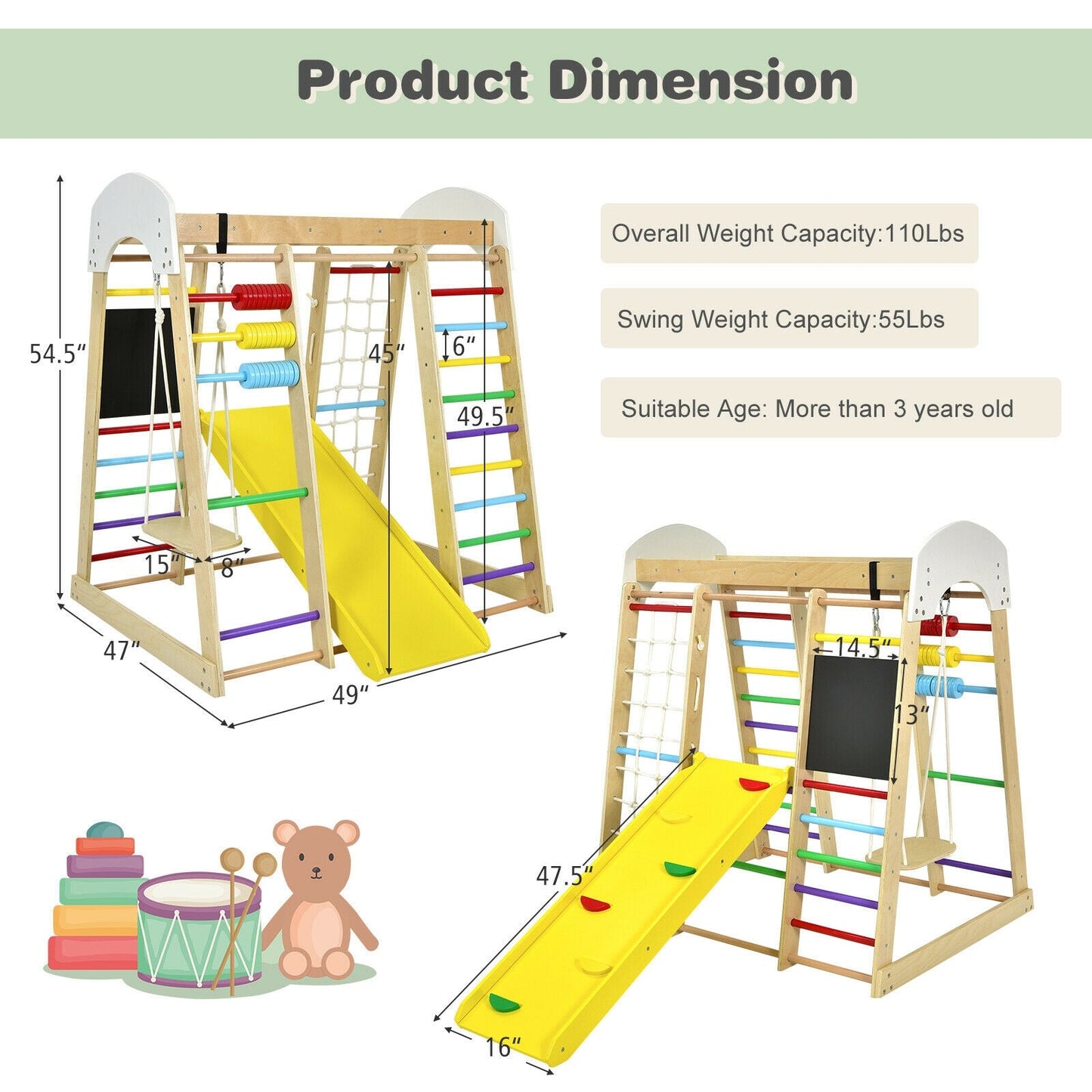 Gimnasio de Escalada Interior 8 en 1 para Niños
