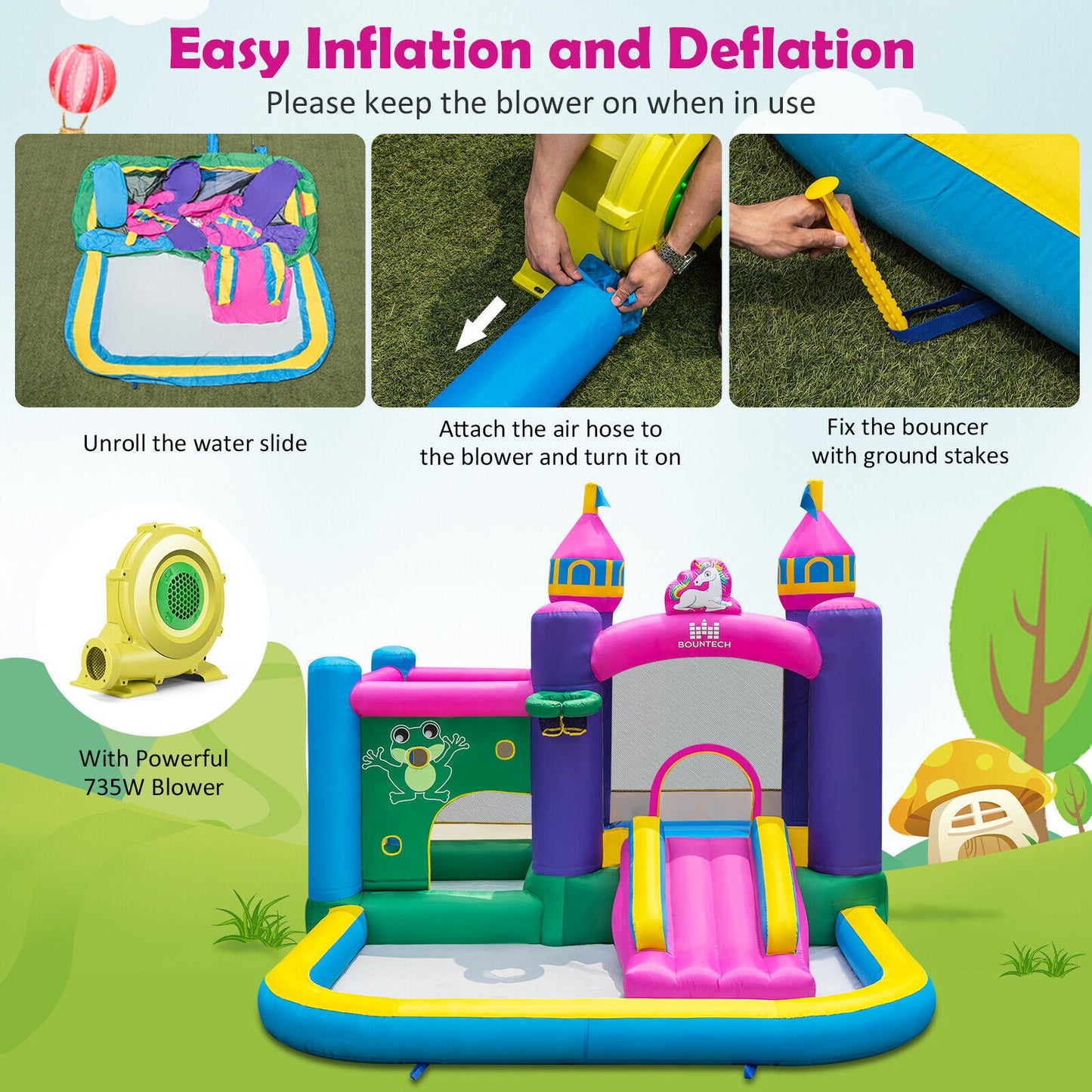Castillo Inflable Unicornio 6 en 1 para Niños con Ventilador