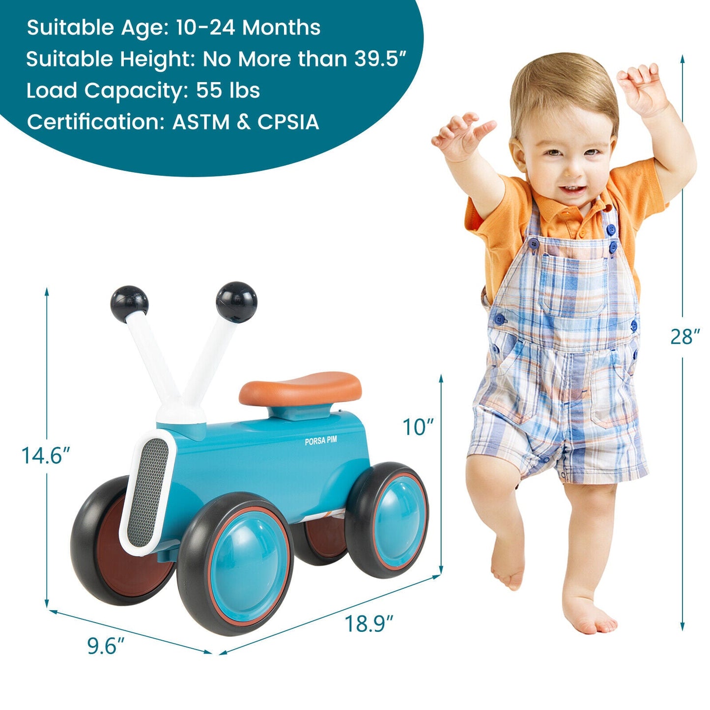 Bicicleta de Equilibrio para Bebés de 4 Ruedas - Azul