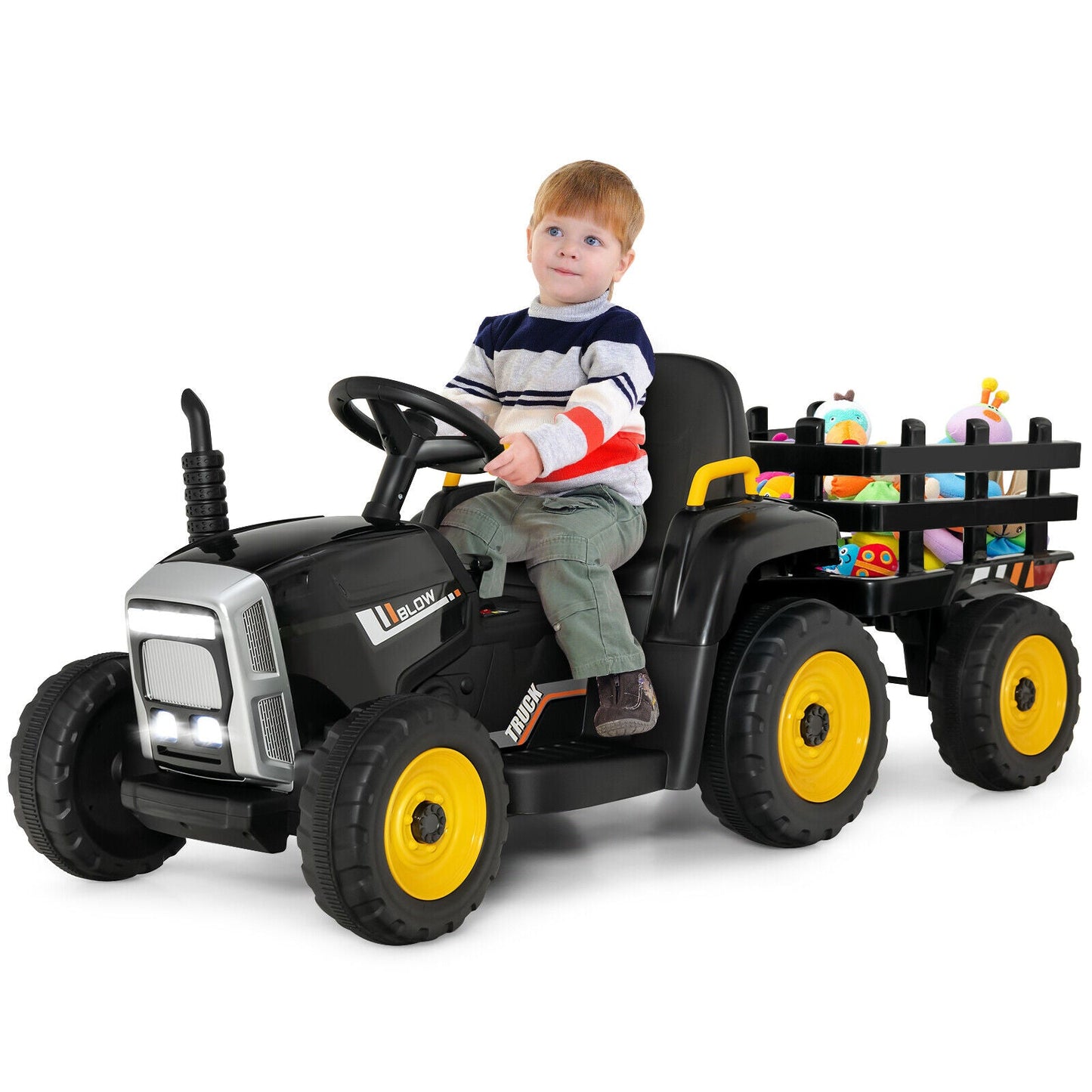 Tracteur électrique 12V avec chargeur pour enfants de 3 ans et plus - Noir