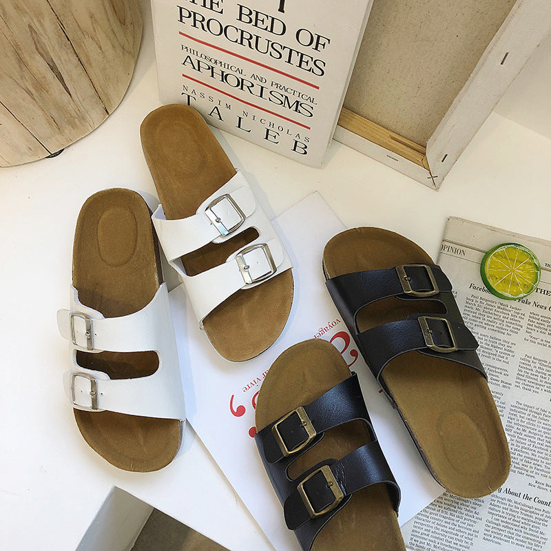 Sandalias deslizantes de doble hebilla ajustables premium para mujeres