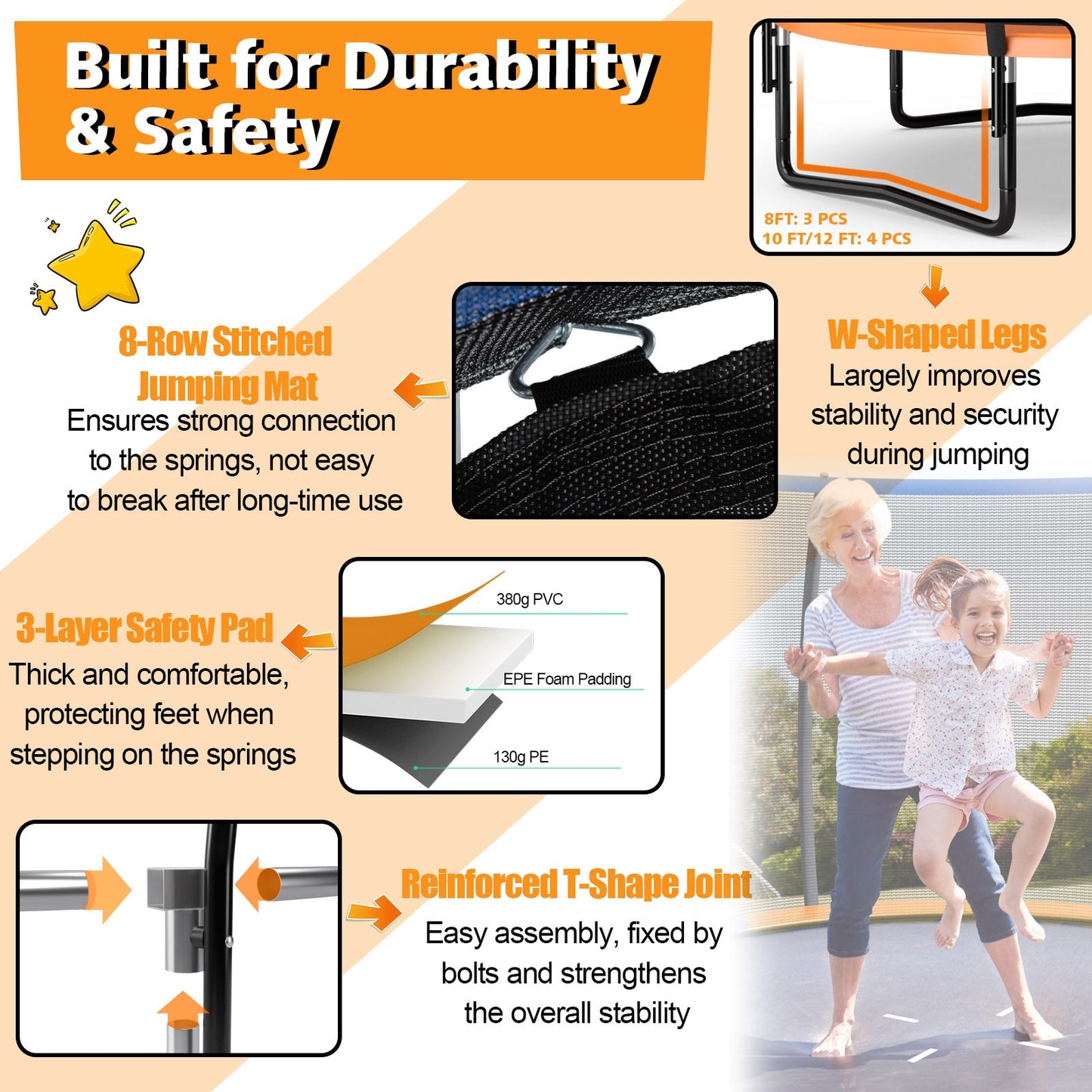 Trampoline récréatif de 10 pieds approuvé par l'ASTM avec échelle - Orange