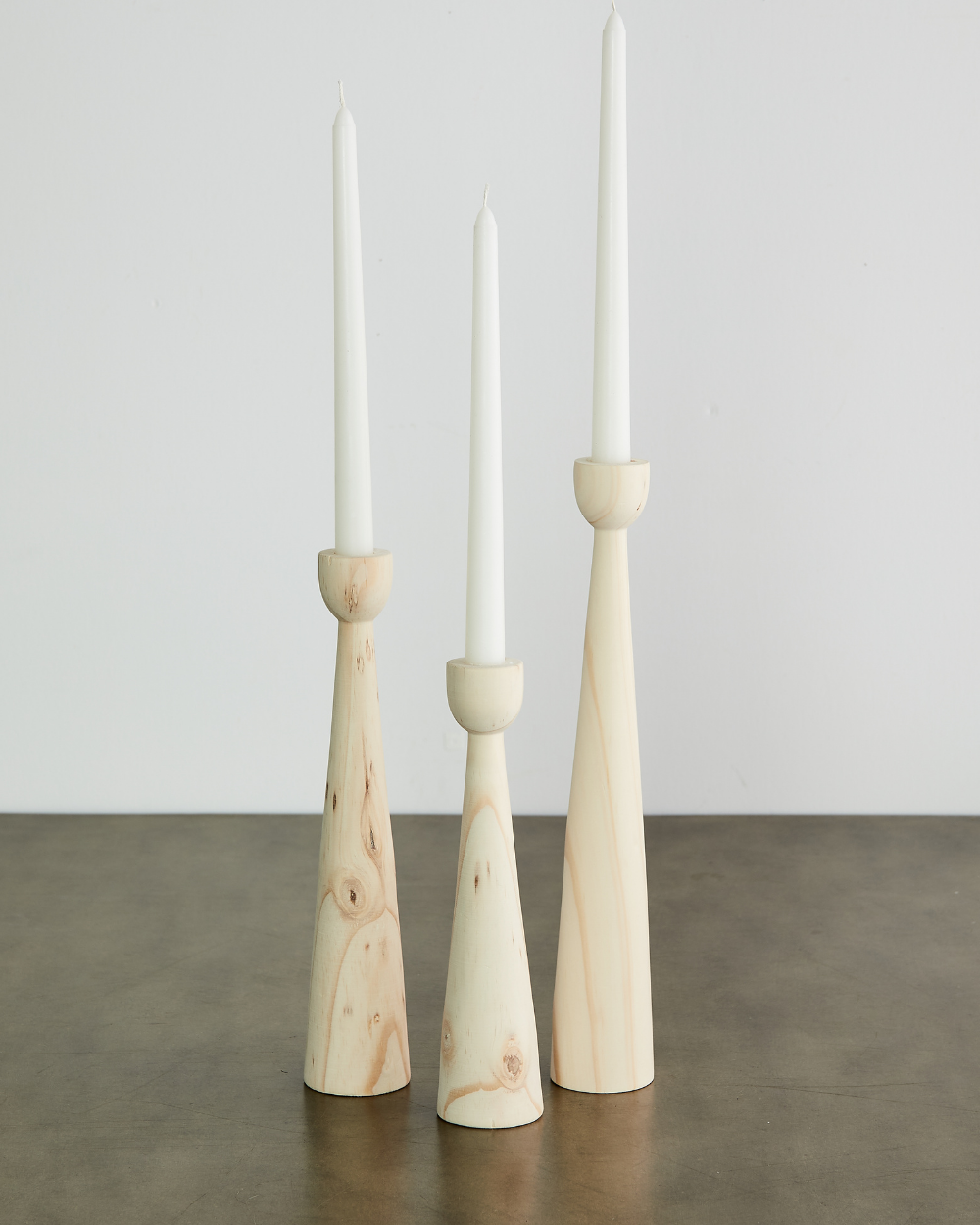 Tapered Pine Wood Candlestick Holder - Cognac & Espresso