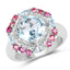 Bague en argent sterling avec topaze bleue et rhodolite de 4,73 carats