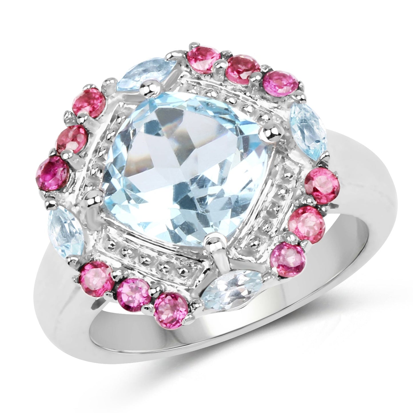 Bague en argent sterling avec topaze bleue et rhodolite de 4,73 carats