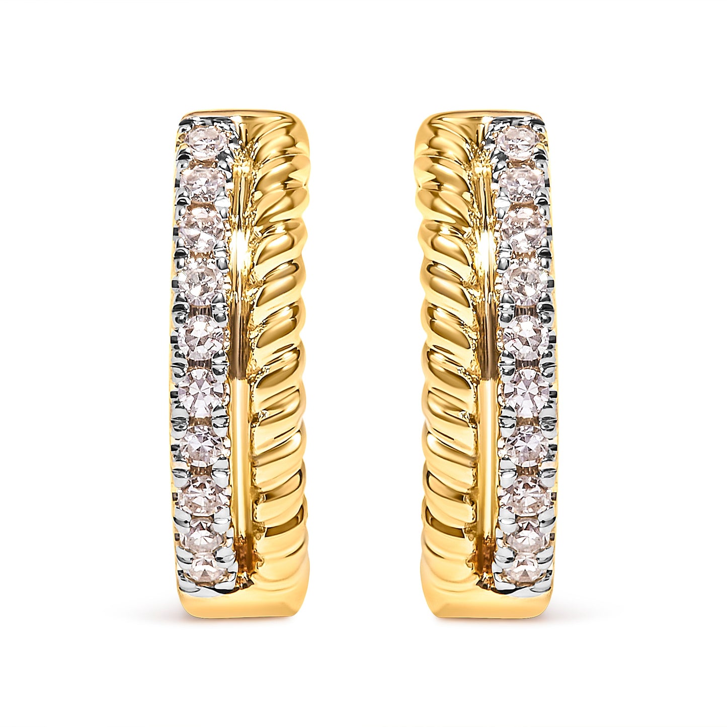Boucles d'oreilles créoles en or jaune 10K avec diamants en torsade