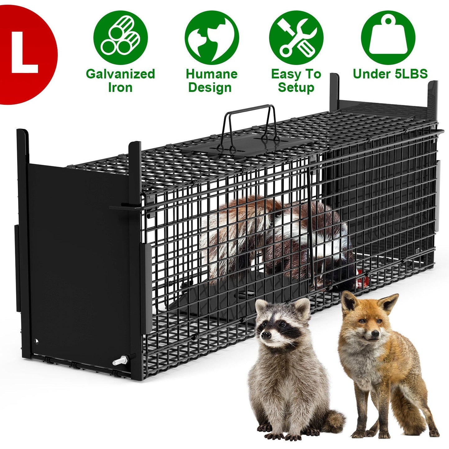 Trampa de Jaula para Animales Vivos de 40 pulgadas con 2 Puertas para Animales de Hasta 18lbs