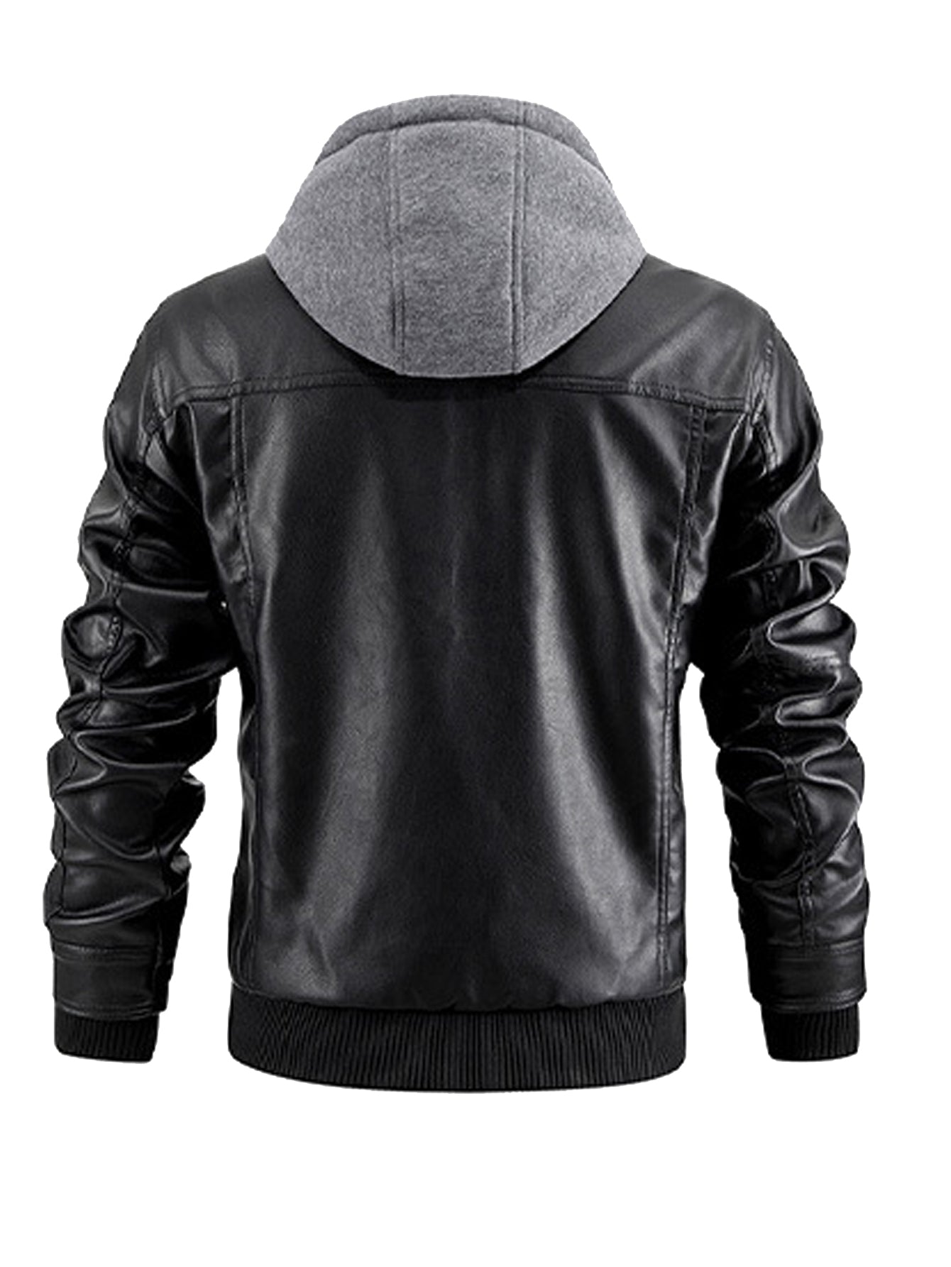 Men's Faux Leather Jacket Motorcycle Jacket Waterproof Windproof PU Moto Vintage Bomber Hoodie With Removable Hood - Korvel